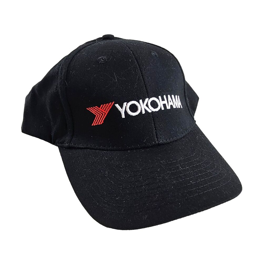 Yokohama Tires Hat Men Black Red White Embroidered Logo Adjustable Strapback Rac